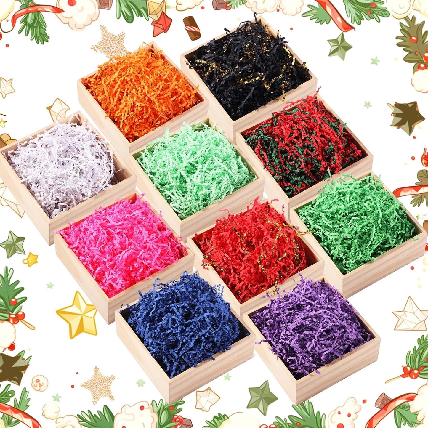 10 Pack Crinkle Cut Paper Shred Filler for Packing and Empty Basket Filler, Total 300g Raffia Tissue Paper Stuffers Gift Boxes for Wrapping Party Supplies(Irish Color)
