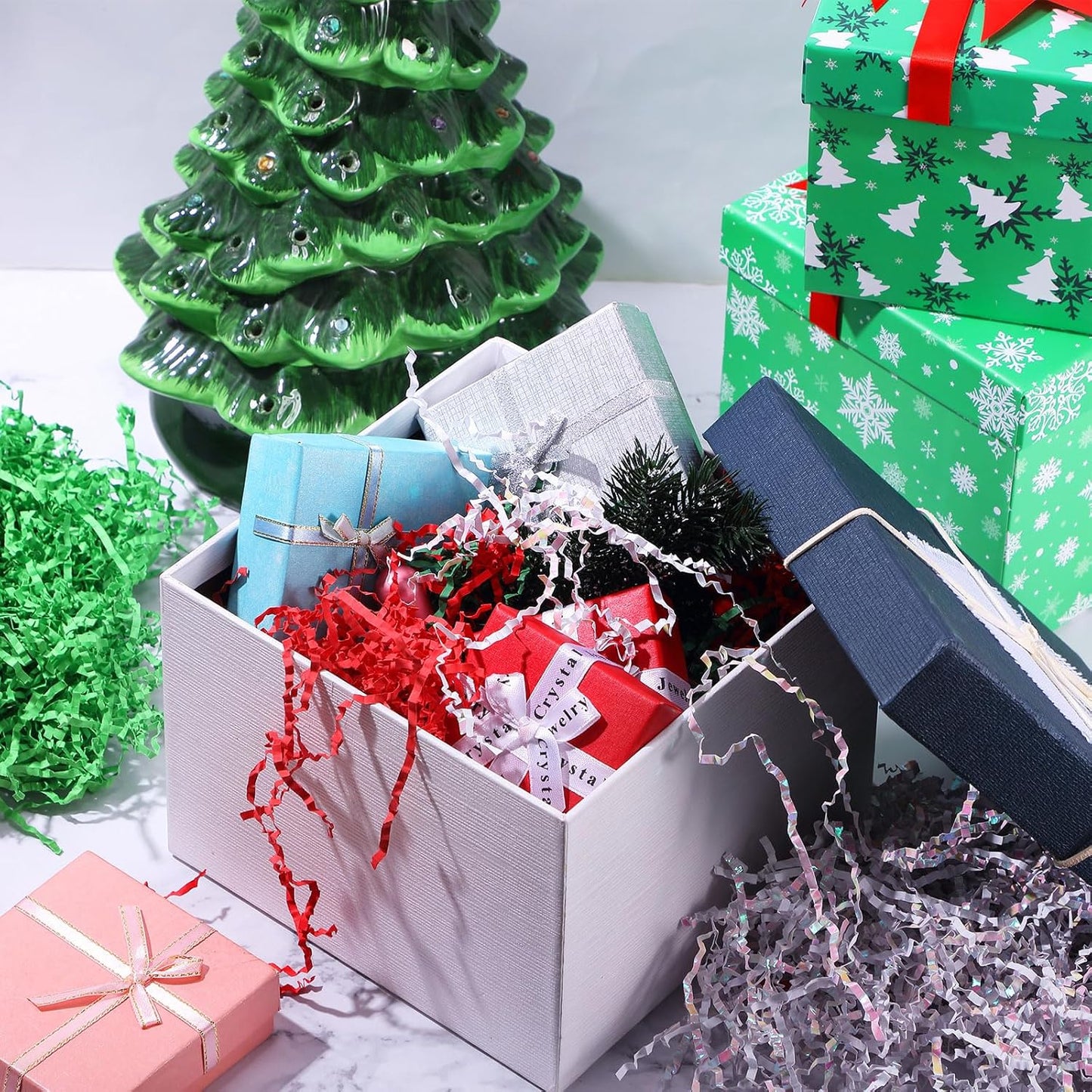 10 Pack Crinkle Cut Paper Shred Filler for Packing and Empty Basket Filler, Total 300g Raffia Tissue Paper Stuffers Gift Boxes for Wrapping Party Supplies(Irish Color)