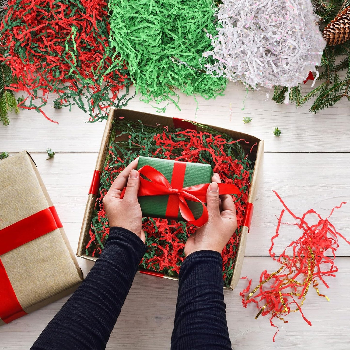 10 Pack Crinkle Cut Paper Shred Filler for Packing and Empty Basket Filler, Total 300g Raffia Tissue Paper Stuffers Gift Boxes for Wrapping Party Supplies(Irish Color)