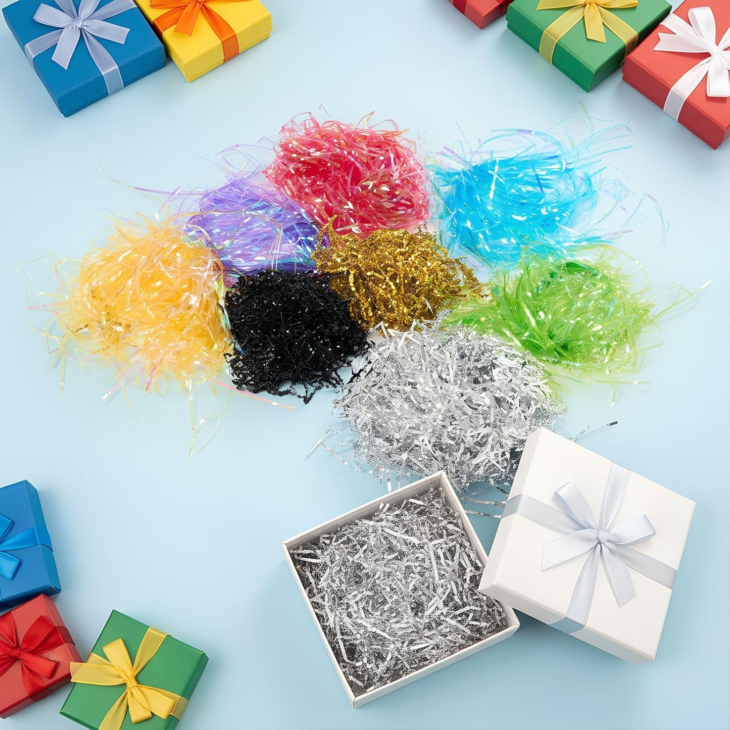 10 Pack Crinkle Cut Paper Shred Filler for Packing and Empty Basket Filler, Total 300g Raffia Tissue Paper Stuffers Gift Boxes for Wrapping Party Supplies(Irish Color)