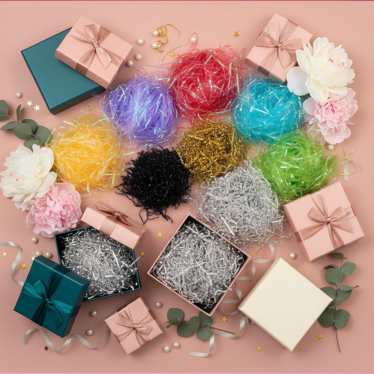 10 Pack Crinkle Cut Paper Shred Filler for Packing and Empty Basket Filler, Total 300g Raffia Tissue Paper Stuffers Gift Boxes for Wrapping Party Supplies(Irish Color)