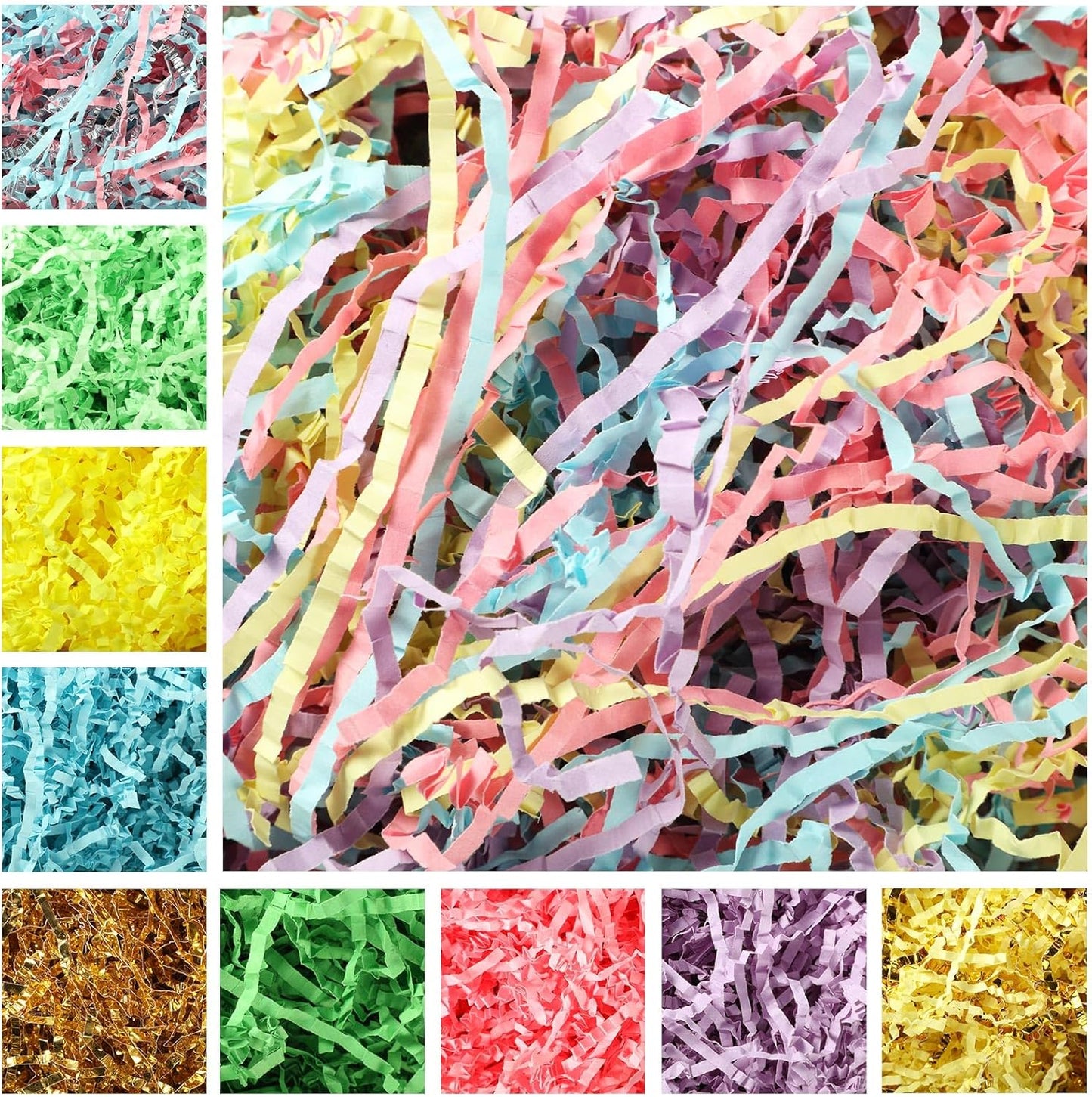 10 Pack Crinkle Cut Paper Shred Filler for Packing and Empty Basket Filler, Total 300g Raffia Tissue Paper Stuffers Gift Boxes for Wrapping Party Supplies(Irish Color)