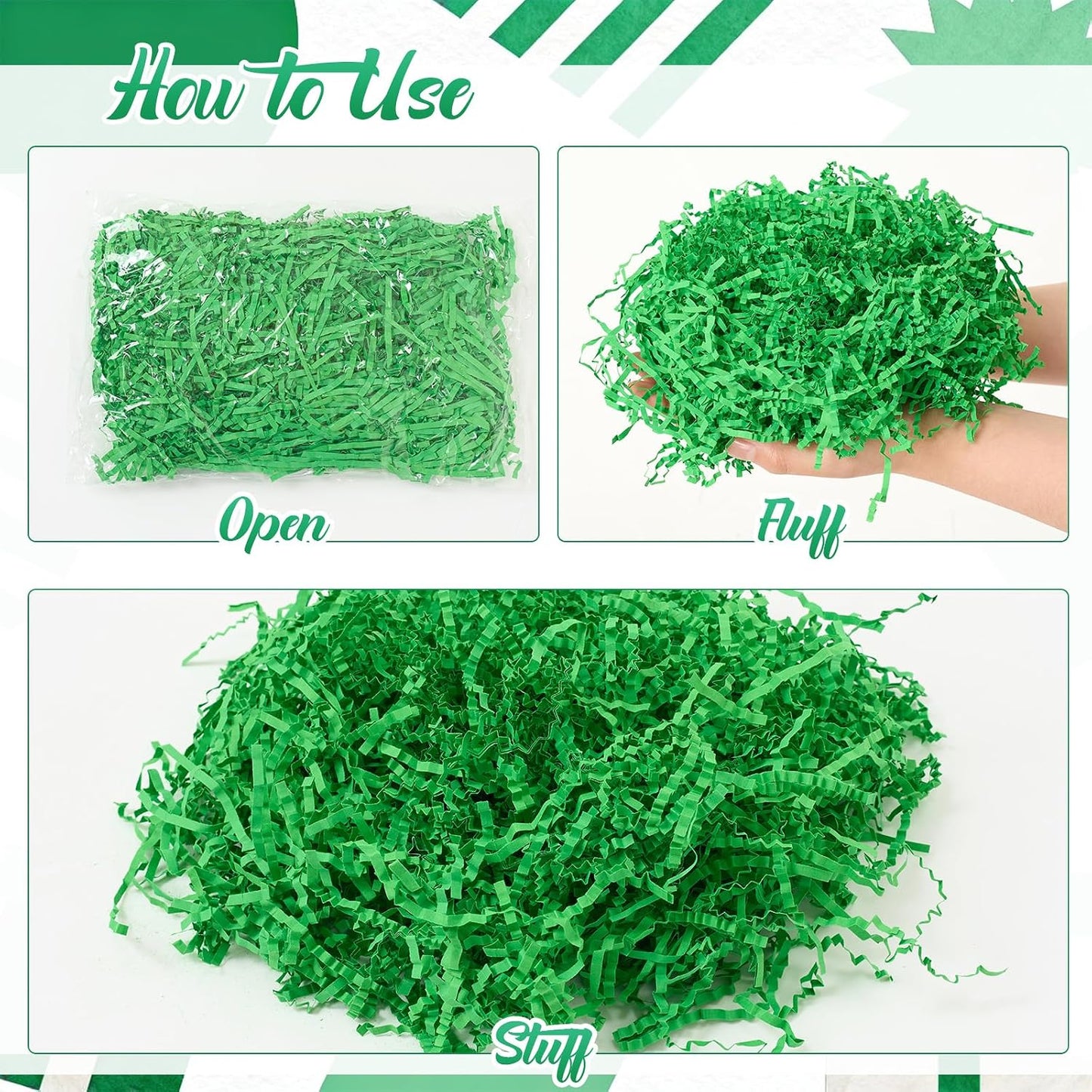 10 Pack Crinkle Cut Paper Shred Filler for Packing and Empty Basket Filler, Total 300g Raffia Tissue Paper Stuffers Gift Boxes for Wrapping Party Supplies(Irish Color)