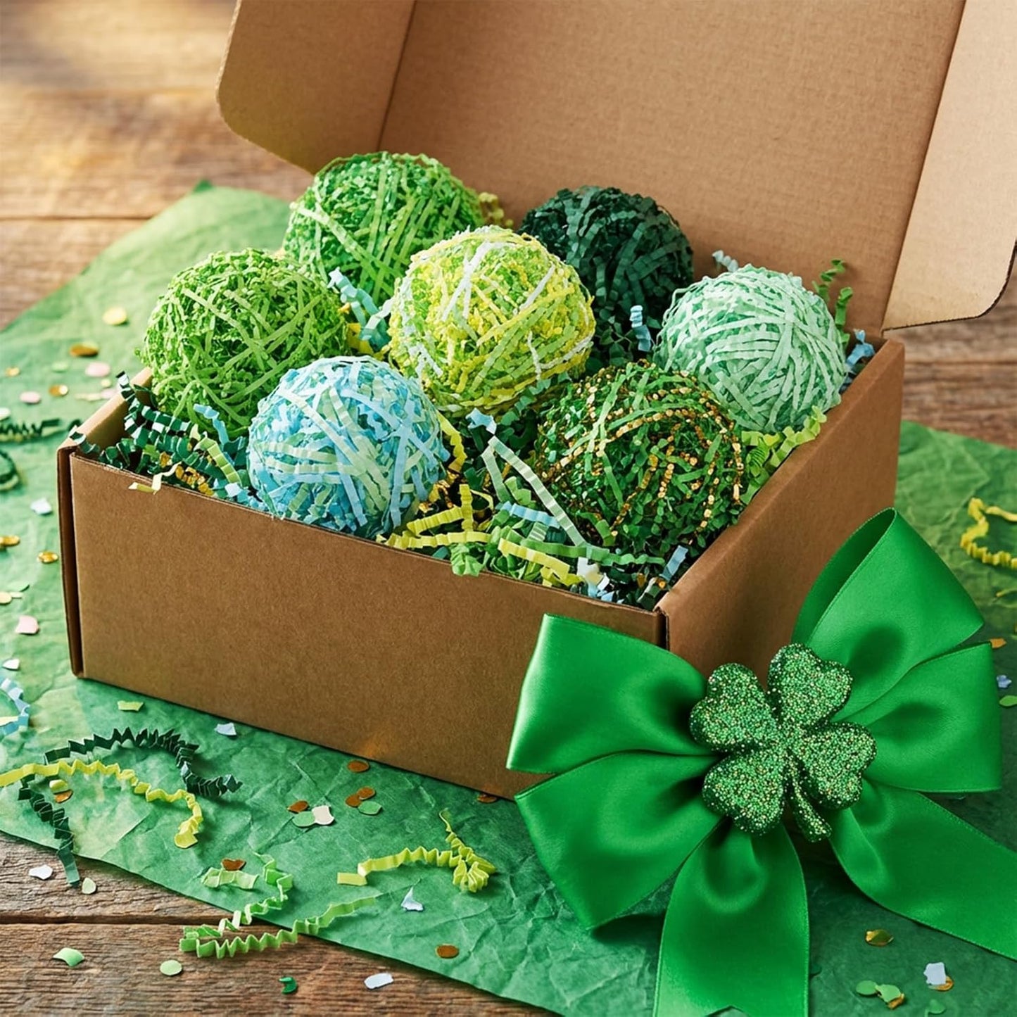 10 Pack Crinkle Cut Paper Shred Filler for Packing and Empty Basket Filler, Total 300g Raffia Tissue Paper Stuffers Gift Boxes for Wrapping Party Supplies(Irish Color)