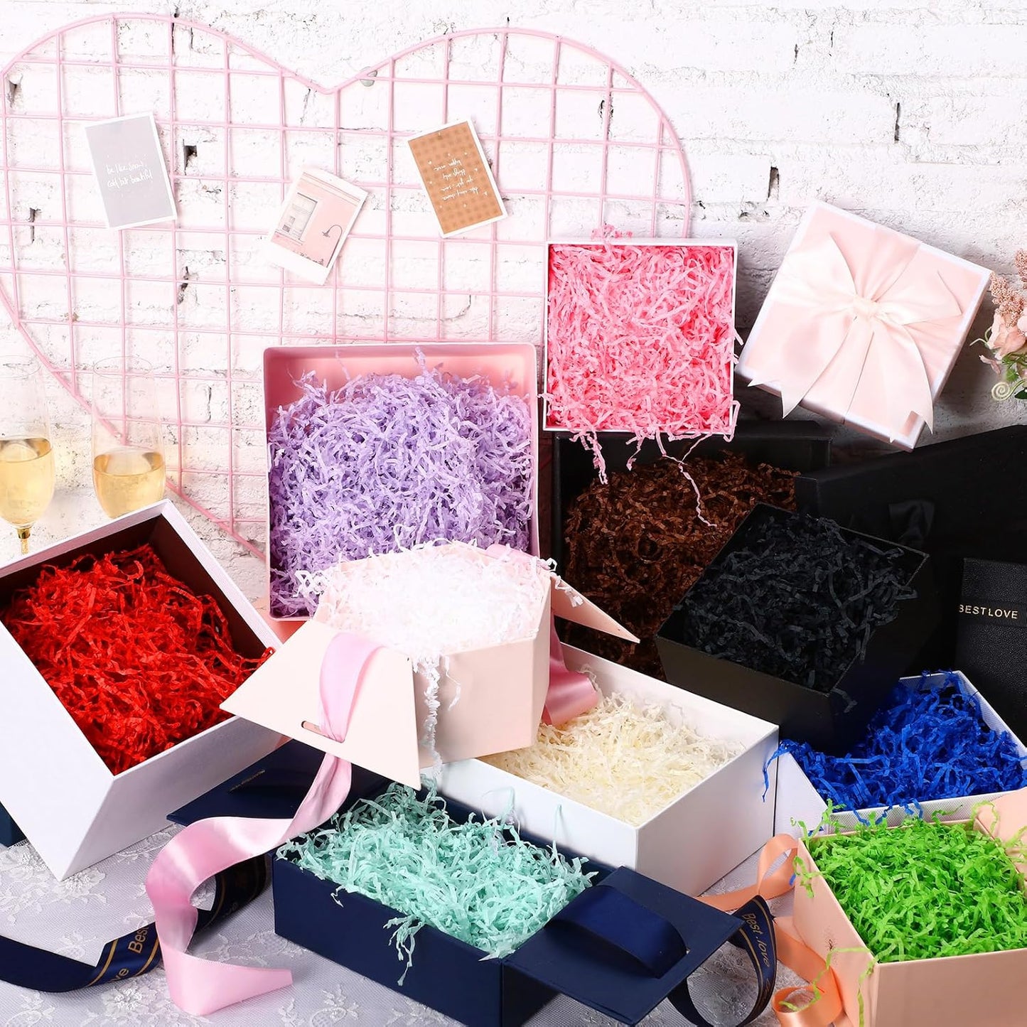 10 Pack Crinkle Cut Paper Shred Filler for Packing and Empty Basket Filler, Total 300g Raffia Tissue Paper Stuffers Gift Boxes for Wrapping Party Supplies(Irish Color)