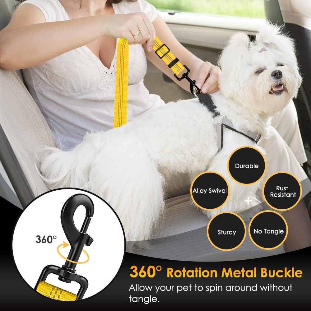 Dog Harness, Adjustable Dog Seatbelt, 2 in 1 Latch Bar Attachment, Reflective Nylon Belt Tether, Yellow, 27.55in | Hook Latch Bar& Seatbelt Buckle, Reflective, Heavy Duty Nylon, Durability, Easy of Use, for Travel Riding, Yellow, 27.5"