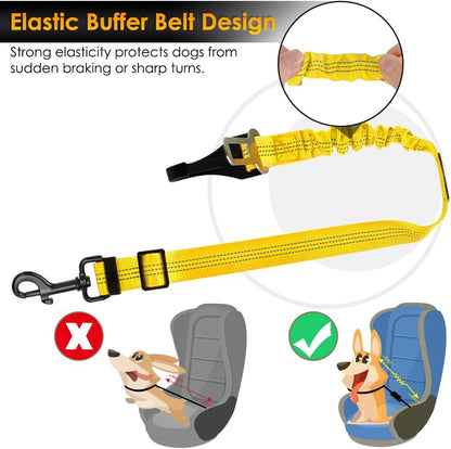 Dog Harness, Adjustable Dog Seatbelt, 2 in 1 Latch Bar Attachment, Reflective Nylon Belt Tether, Yellow, 27.55in | Hook Latch Bar& Seatbelt Buckle, Reflective, Heavy Duty Nylon, Durability, Easy of Use, for Travel Riding, Yellow, 27.5"