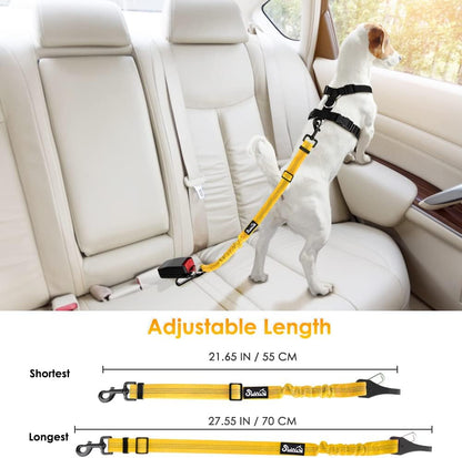 Dog Harness, Adjustable Dog Seatbelt, 2 in 1 Latch Bar Attachment, Reflective Nylon Belt Tether, Yellow, 27.55in | Hook Latch Bar& Seatbelt Buckle, Reflective, Heavy Duty Nylon, Durability, Easy of Use, for Travel Riding, Yellow, 27.5"