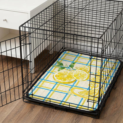 T&H XHomeLemon Cat Litter Mat 40x30 , Lemon Leaves Summer Plant Plaid Yellow Kitty Litter Box mat for Cat Machine Washable Easy Clean Soft Non-Slip Pet Food Mats for Floor Rug