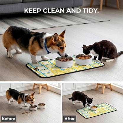 T&H XHomeLemon Cat Litter Mat 40x30 , Lemon Leaves Summer Plant Plaid Yellow Kitty Litter Box mat for Cat Machine Washable Easy Clean Soft Non-Slip Pet Food Mats for Floor Rug