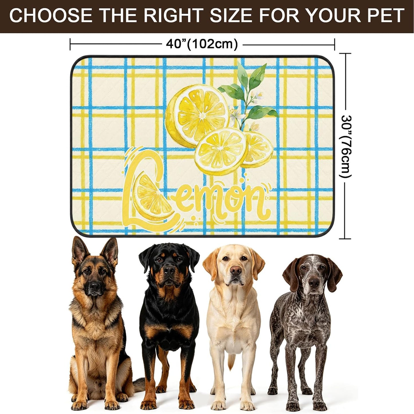 T&H XHomeLemon Cat Litter Mat 40x30 , Lemon Leaves Summer Plant Plaid Yellow Kitty Litter Box mat for Cat Machine Washable Easy Clean Soft Non-Slip Pet Food Mats for Floor Rug