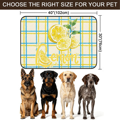 T&H XHomeLemon Cat Litter Mat 40x30 , Lemon Leaves Summer Plant Plaid Yellow Kitty Litter Box mat for Cat Machine Washable Easy Clean Soft Non-Slip Pet Food Mats for Floor Rug