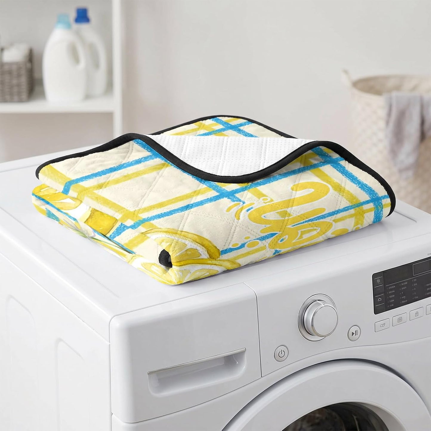 T&H XHomeLemon Cat Litter Mat 40x30 , Lemon Leaves Summer Plant Plaid Yellow Kitty Litter Box mat for Cat Machine Washable Easy Clean Soft Non-Slip Pet Food Mats for Floor Rug