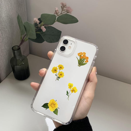 Pressed Flower Stickers 50-Pack, Transparent Yellow Waterproof Decals for Phone Case, Laptop, Water Bottle, Journal, Luggage - Aesthetic Dried Flower Vinyl Stickers for DIY & Scrapbooking