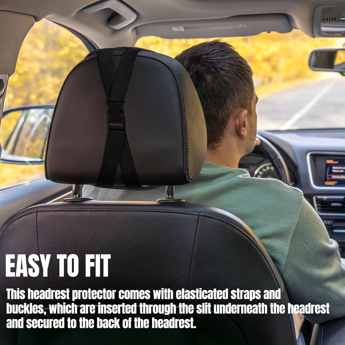 2PCS Car Headrest Cover, Soft Leather Head Rest Protector, Yellow | Waterproof Headrest Cover with Elastic Straps, Non-Slip, Dust Covering Accessories for Most Vehicles, Easy to Clean