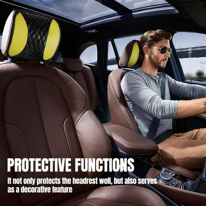 2PCS Car Headrest Cover, Soft Leather Head Rest Protector, Yellow | Waterproof Headrest Cover with Elastic Straps, Non-Slip, Dust Covering Accessories for Most Vehicles, Easy to Clean