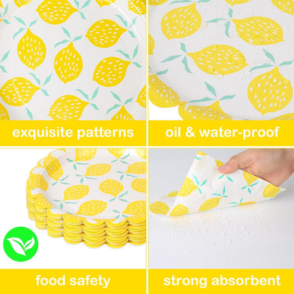 102 Pcs Summer Paper Plates Napkins Forks for 24 Guests，Lemon Party Decorations for Summer,Lemon Plates and Napkins for Birthday Decorations