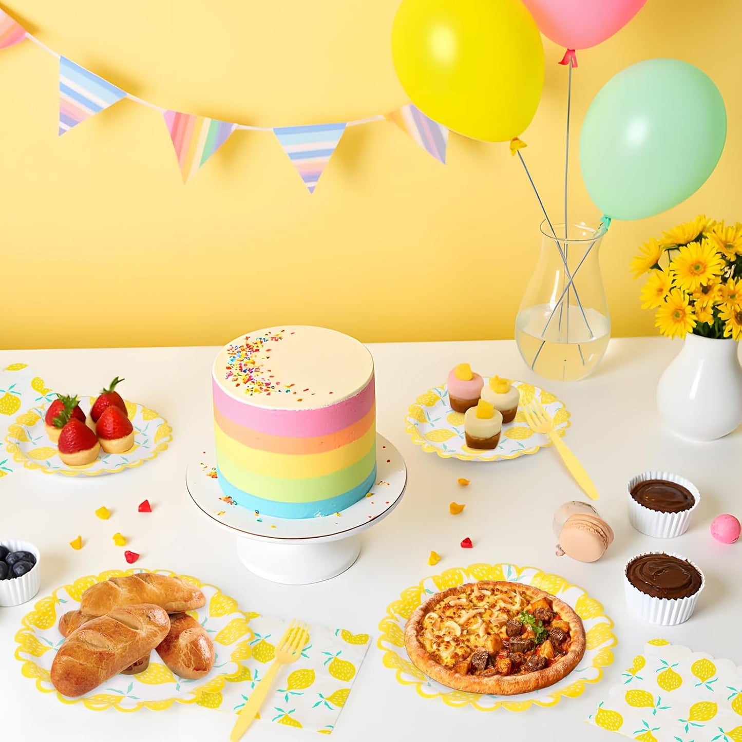 102 Pcs Summer Paper Plates Napkins Forks for 24 Guests，Lemon Party Decorations for Summer,Lemon Plates and Napkins for Birthday Decorations