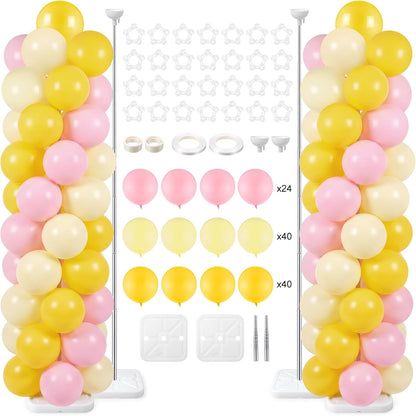 Lemon Balloon Column Stand Kit, 2 Sets 6.5 Ft Adjustable Balloon Tower Stand with Bases Pastel Yellow Light Pink Balloons Decorations for Birthday Wedding Baby Shower Party Supplies