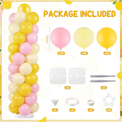 Lemon Balloon Column Stand Kit, 2 Sets 6.5 Ft Adjustable Balloon Tower Stand with Bases Pastel Yellow Light Pink Balloons Decorations for Birthday Wedding Baby Shower Party Supplies