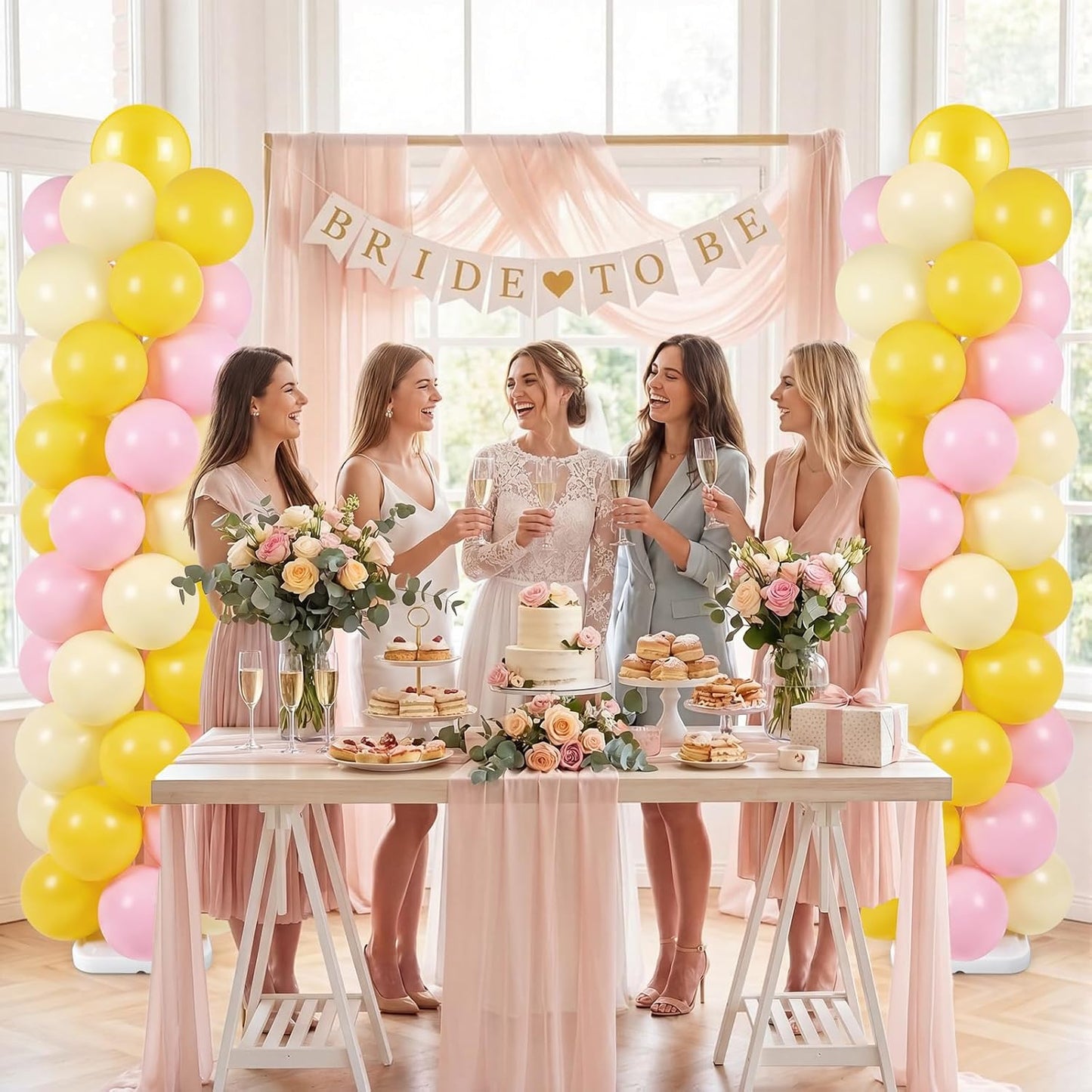 Lemon Balloon Column Stand Kit, 2 Sets 6.5 Ft Adjustable Balloon Tower Stand with Bases Pastel Yellow Light Pink Balloons Decorations for Birthday Wedding Baby Shower Party Supplies