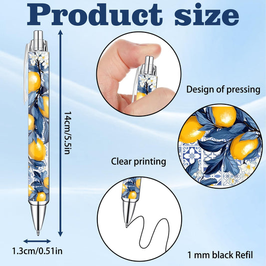 Capri Lemon Pens Set – Mediterranean-Inspired Ballpoint Pens for Girls, Students, and Stationery Lovers – Smooth Writing Pens for School, Journaling, or Gifts – Bright and Elegant Design, 8 Pack