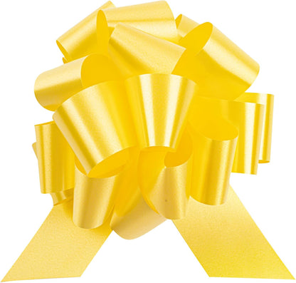 Gift Tek 5.5 Inch Ribbon Pull Bows 10 Satin Pull Bows - 20 Loops Instant Pull Design Yellow Plastic Flower Bows for Gifts Large for Wedding Baskets and Gift Wrapping
