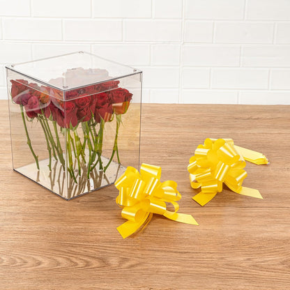 Gift Tek 5.5 Inch Ribbon Pull Bows 10 Satin Pull Bows - 20 Loops Instant Pull Design Yellow Plastic Flower Bows for Gifts Large for Wedding Baskets and Gift Wrapping