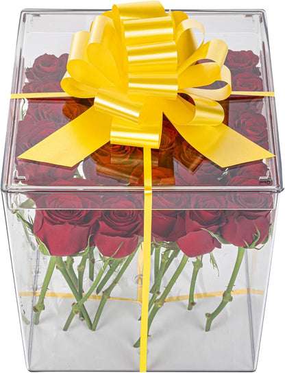 Gift Tek 5.5 Inch Ribbon Pull Bows 10 Satin Pull Bows - 20 Loops Instant Pull Design Yellow Plastic Flower Bows for Gifts Large for Wedding Baskets and Gift Wrapping