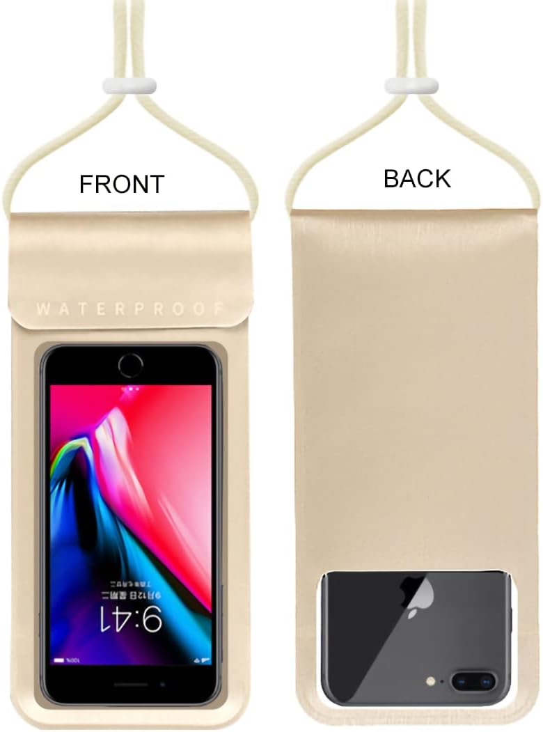 Waterproof Phone Pouch,IPX8 Waterproof Phone Case Bag Holder Dry Pouch for iPhone 13 Pro Max/13 Pro/13/12/12 Pro Max/11/11 Pro Max/Xs Max/XR to 6.9" for Kayaking Swimming Beach(Gold)