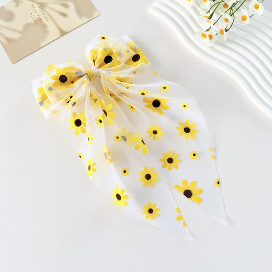 Sunflower Hair Bows for Women, Large Daisy Flowers Design Bow Hair Clips Cute Long Tail Spring Clip Barrettes Summer Hair Accessories Yellow Flower Hair Bow Clips Hair Decorations for Daily Party
