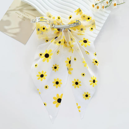 Sunflower Hair Bows for Women, Large Daisy Flowers Design Bow Hair Clips Cute Long Tail Spring Clip Barrettes Summer Hair Accessories Yellow Flower Hair Bow Clips Hair Decorations for Daily Party