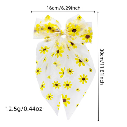 Sunflower Hair Bows for Women, Large Daisy Flowers Design Bow Hair Clips Cute Long Tail Spring Clip Barrettes Summer Hair Accessories Yellow Flower Hair Bow Clips Hair Decorations for Daily Party