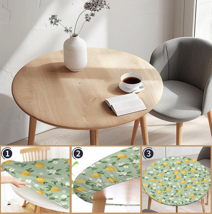 Round Tablecloth with Elastic Edge, 36-60Inch Waterproof Table Cloth for Dinner, Outdoor, Picnic, 48inch, Cute Lemon