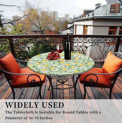 Round Tablecloth with Elastic Edge, 36-60Inch Waterproof Table Cloth for Dinner, Outdoor, Picnic, 48inch, Cute Lemon