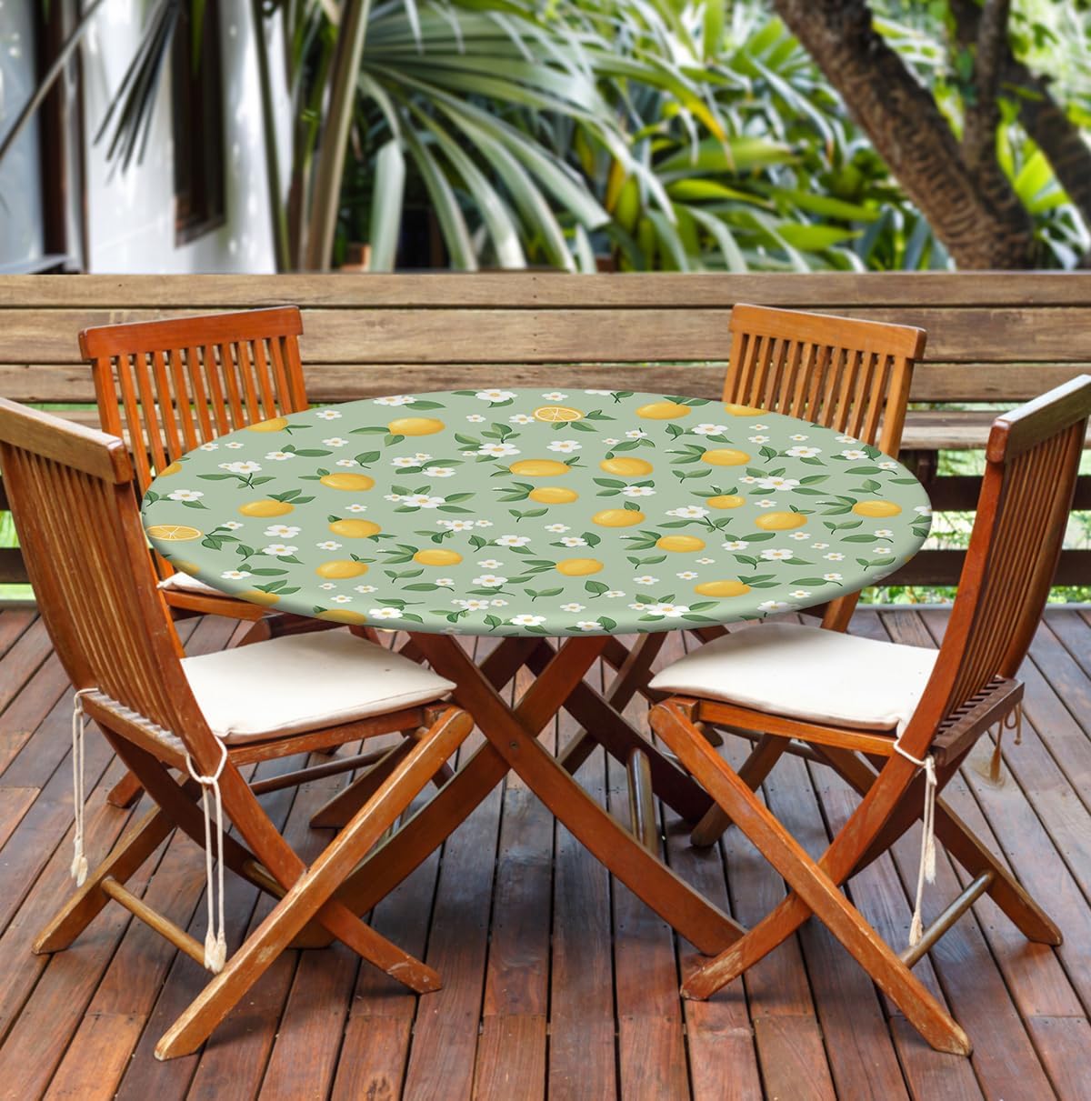 Round Tablecloth with Elastic Edge, 36-60Inch Waterproof Table Cloth for Dinner, Outdoor, Picnic, 48inch, Cute Lemon