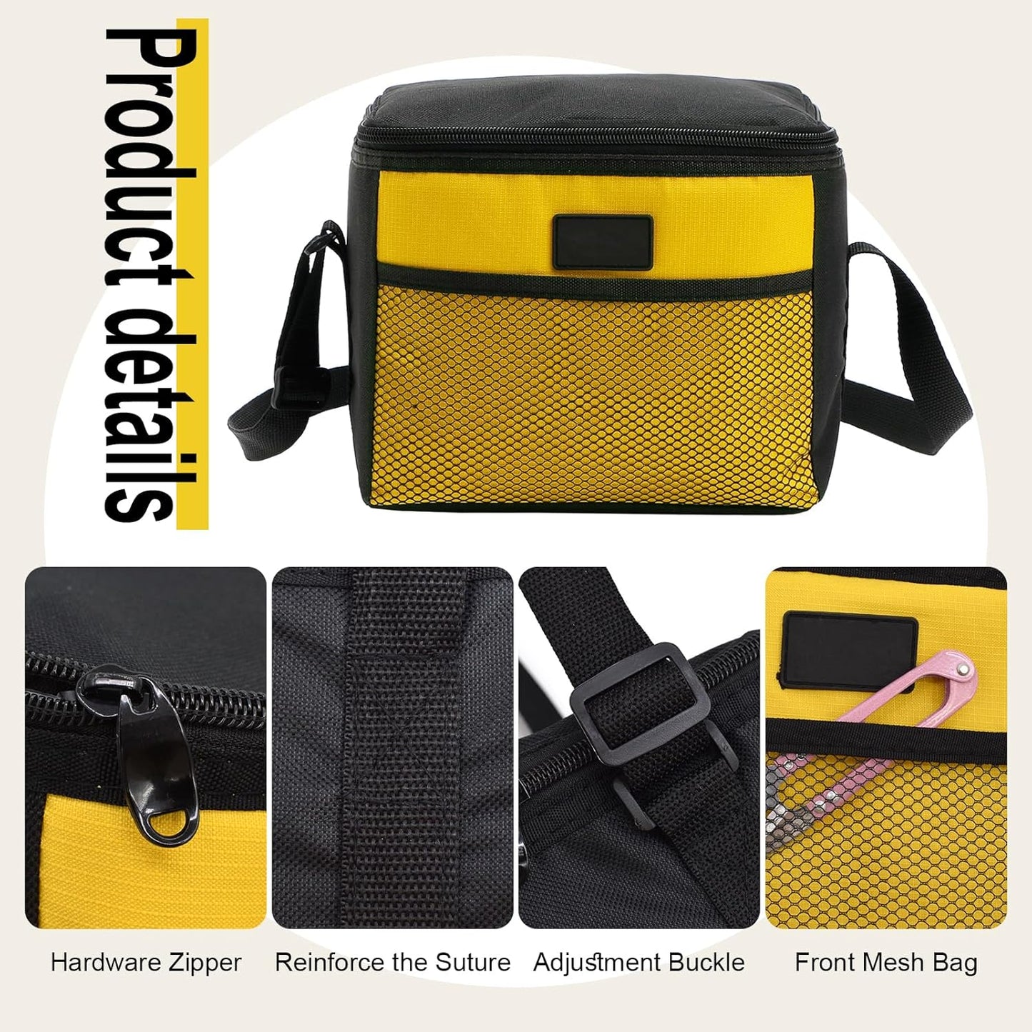 5L Lunch Bag Leakproof Thermal Cooler Lunch Box Adult Waterproof Insulated Lunch Tote Bag (5L,Yellow)