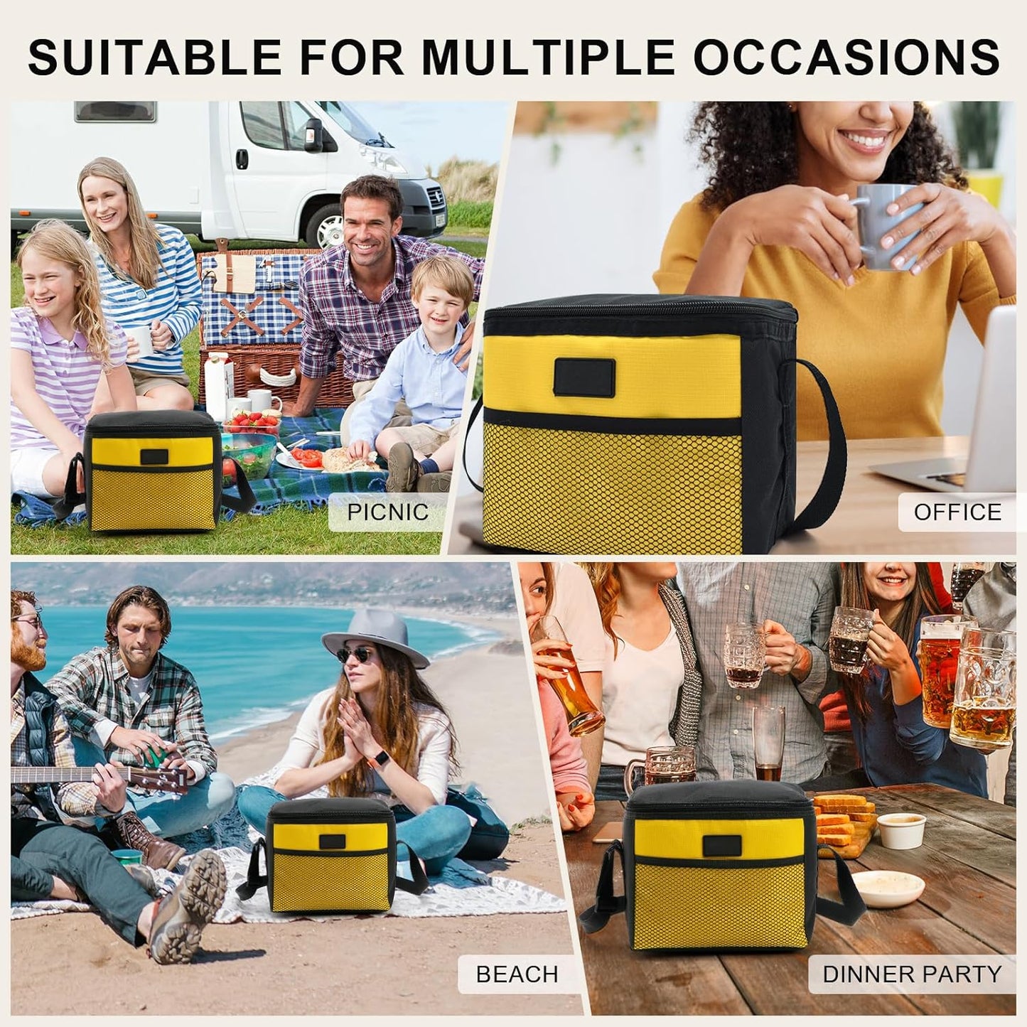 5L Lunch Bag Leakproof Thermal Cooler Lunch Box Adult Waterproof Insulated Lunch Tote Bag (5L,Yellow)