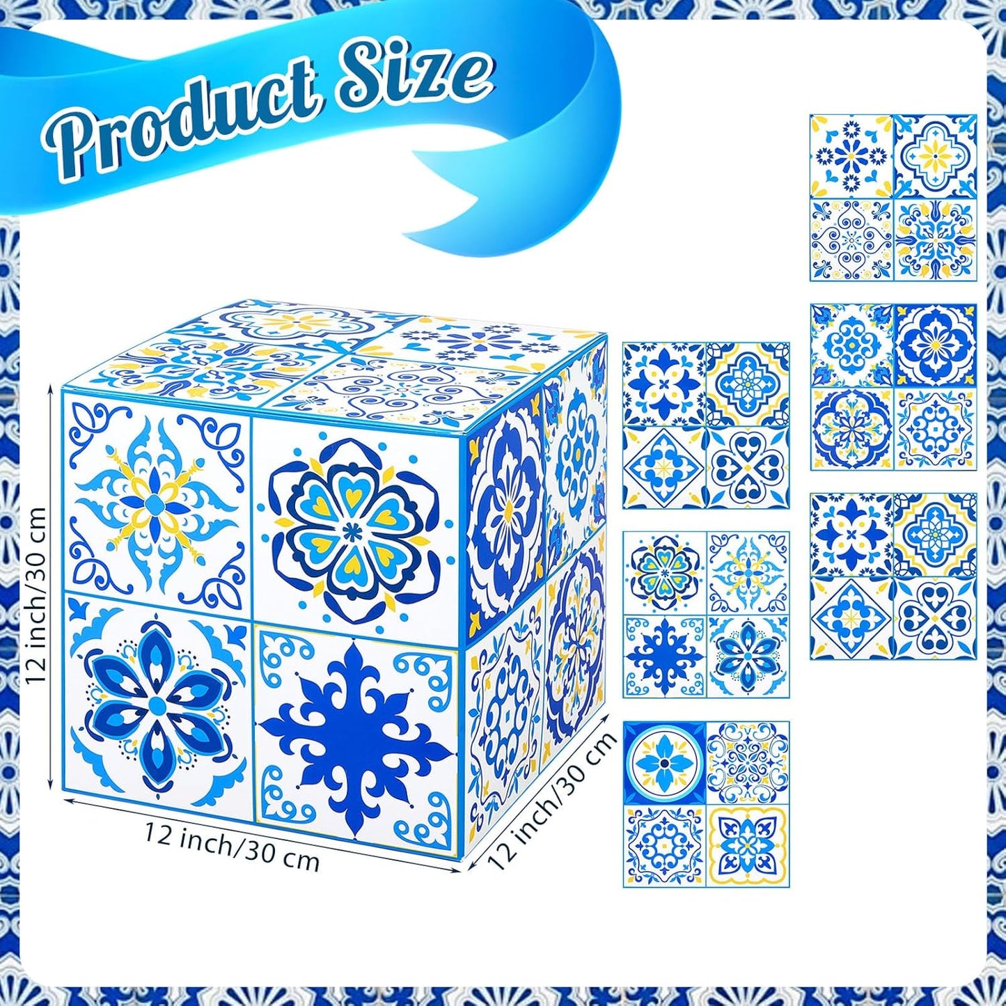 6 Pcs 12" Amalfi Coast Party Boxes,Capri Lemon Party Decorations | 350g Rigid Cardboard,Pre Folded & Glue Free Assembly,Baby Shower Mediterranea Wedding Backdrop Tablescape & Risers