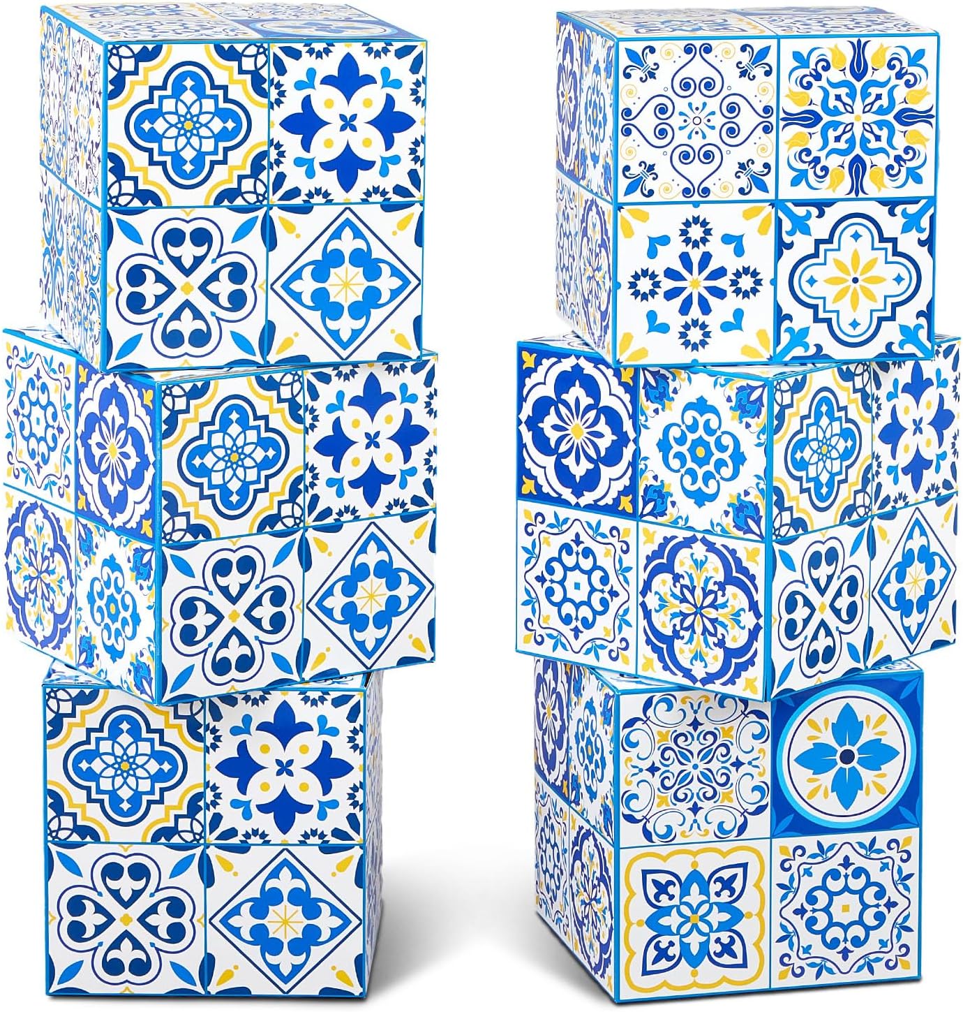 6 Pcs 12" Amalfi Coast Party Boxes,Capri Lemon Party Decorations | 350g Rigid Cardboard,Pre Folded & Glue Free Assembly,Baby Shower Mediterranea Wedding Backdrop Tablescape & Risers