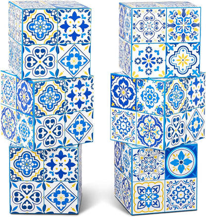 6 Pcs 12" Amalfi Coast Party Boxes,Capri Lemon Party Decorations | 350g Rigid Cardboard,Pre Folded & Glue Free Assembly,Baby Shower Mediterranea Wedding Backdrop Tablescape & Risers