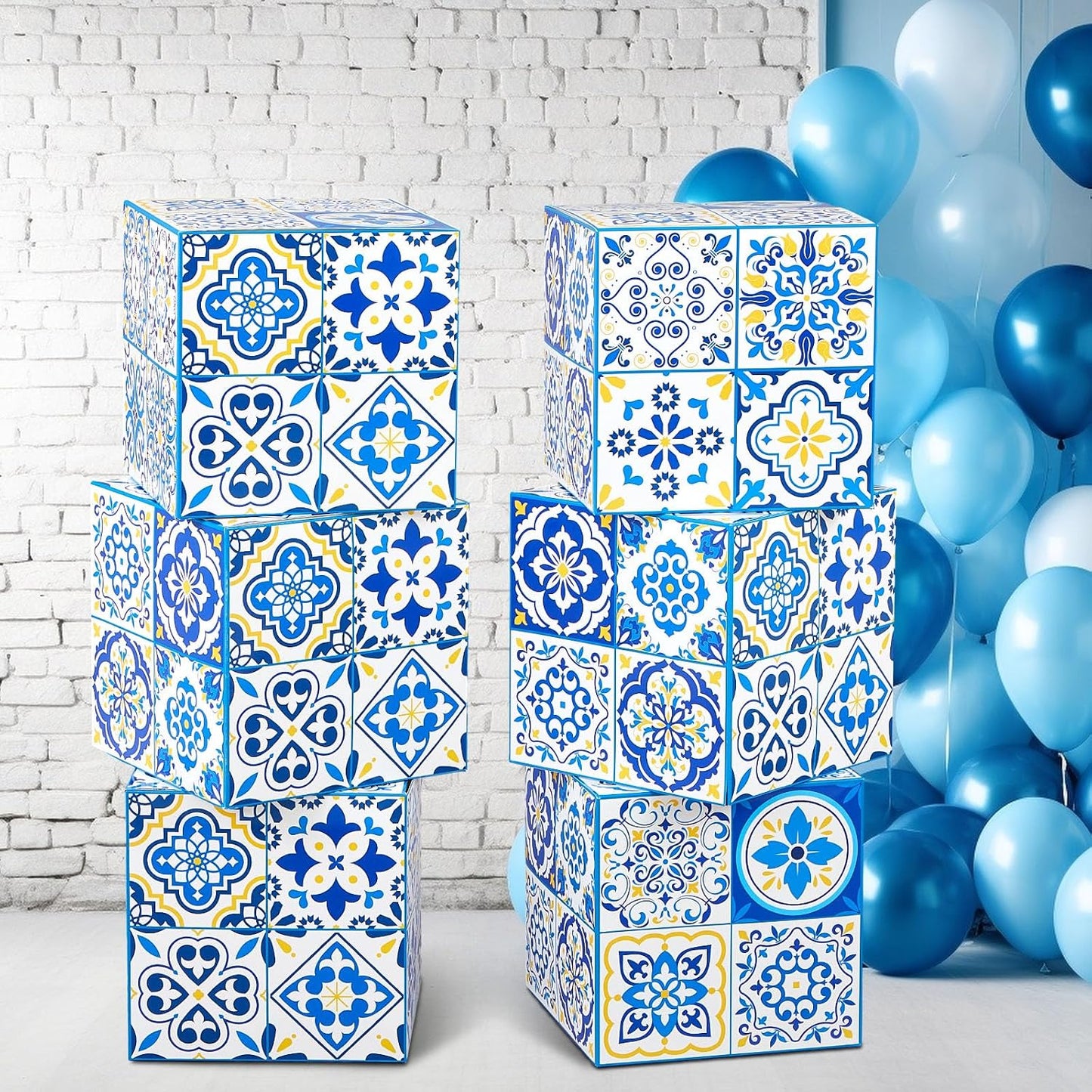 6 Pcs 12" Amalfi Coast Party Boxes,Capri Lemon Party Decorations | 350g Rigid Cardboard,Pre Folded & Glue Free Assembly,Baby Shower Mediterranea Wedding Backdrop Tablescape & Risers