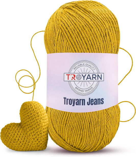 60% Cotton 40% Acrylic Crochet Yarn - 1 Skein Bulk Dark Yellow, Soft Fine/Sport for Crocheting/Knitting - Ideal for Amigurumi Dolls and Baby Garments