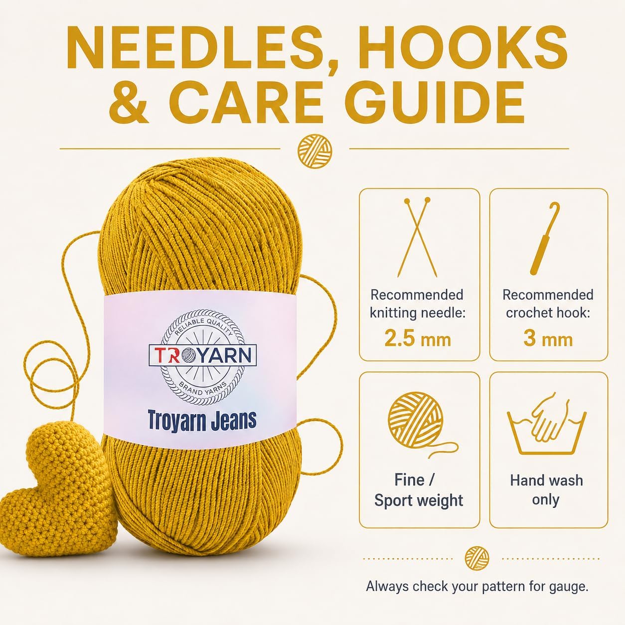 60% Cotton 40% Acrylic Crochet Yarn - 1 Skein Bulk Dark Yellow, Soft Fine/Sport for Crocheting/Knitting - Ideal for Amigurumi Dolls and Baby Garments