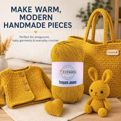 60% Cotton 40% Acrylic Crochet Yarn - 1 Skein Bulk Dark Yellow, Soft Fine/Sport for Crocheting/Knitting - Ideal for Amigurumi Dolls and Baby Garments