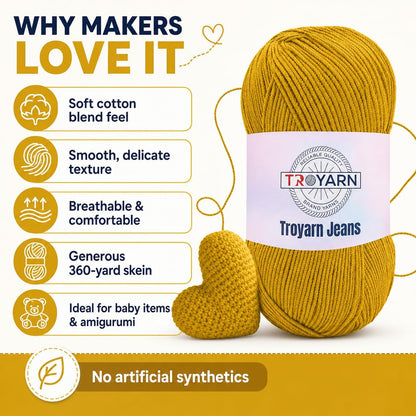 60% Cotton 40% Acrylic Crochet Yarn - 1 Skein Bulk Dark Yellow, Soft Fine/Sport for Crocheting/Knitting - Ideal for Amigurumi Dolls and Baby Garments