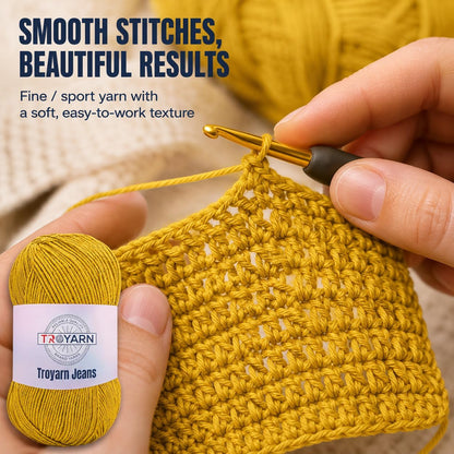 60% Cotton 40% Acrylic Crochet Yarn - 1 Skein Bulk Dark Yellow, Soft Fine/Sport for Crocheting/Knitting - Ideal for Amigurumi Dolls and Baby Garments