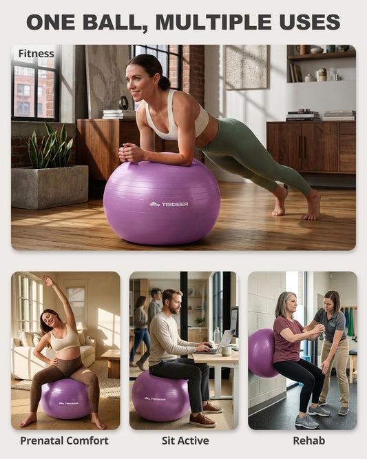 Yoga Ball for Exercise, Pilates, Core & Balance Training, Stability Ball for Pregnancy & Birthing Prep, Physical Therapy, Daily Stretching, Office Chair for Active Sitting, Quick Pump Included