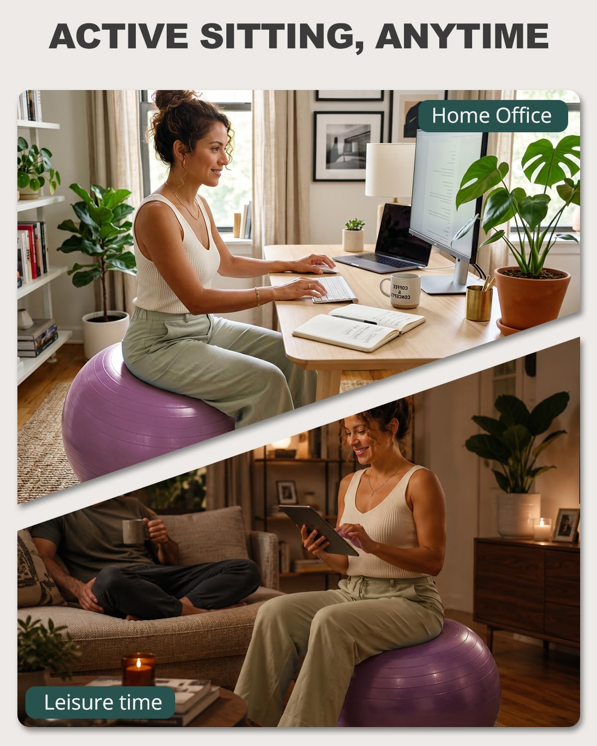 Yoga Ball for Exercise, Pilates, Core & Balance Training, Stability Ball for Pregnancy & Birthing Prep, Physical Therapy, Daily Stretching, Office Chair for Active Sitting, Quick Pump Included