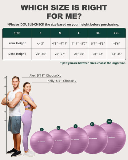 Yoga Ball for Exercise, Pilates, Core & Balance Training, Stability Ball for Pregnancy & Birthing Prep, Physical Therapy, Daily Stretching, Office Chair for Active Sitting, Quick Pump Included